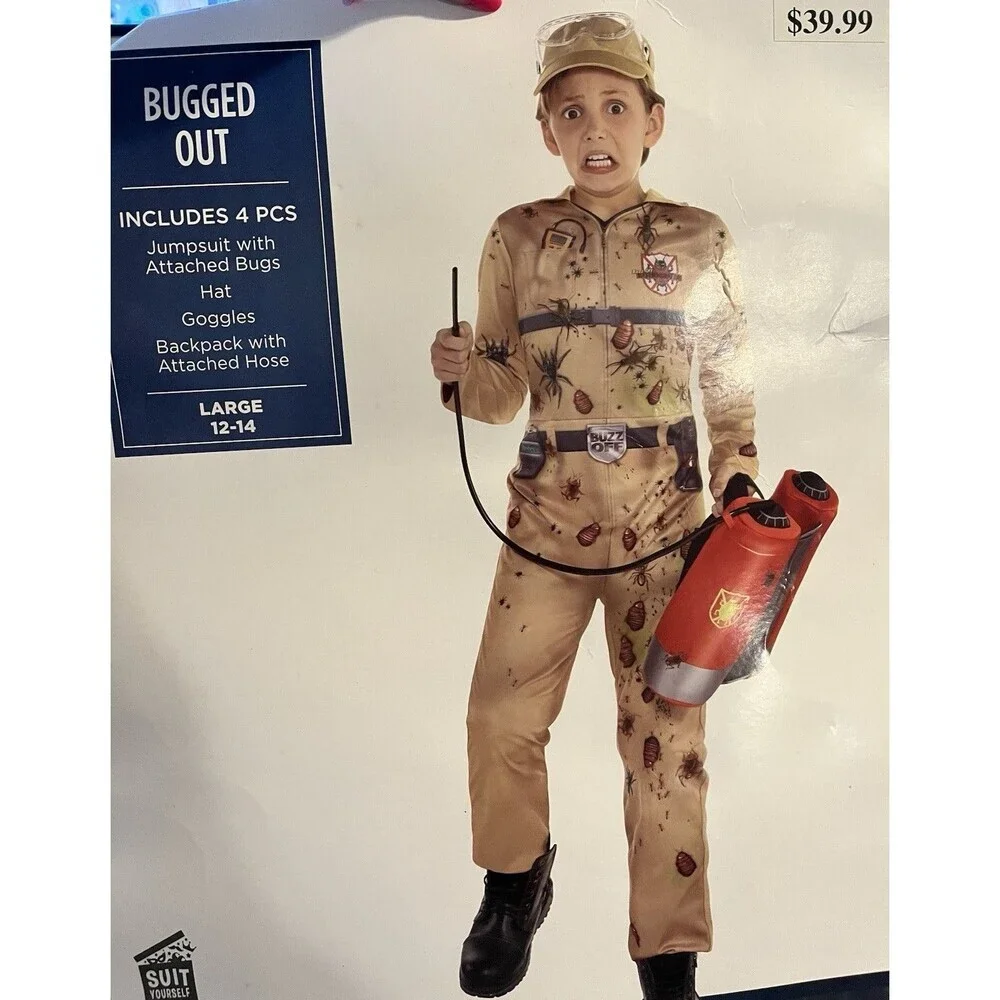 Bugged Out Exterminator Costume Size Large 12 13 14 Years Child Kid Dress Up NEW